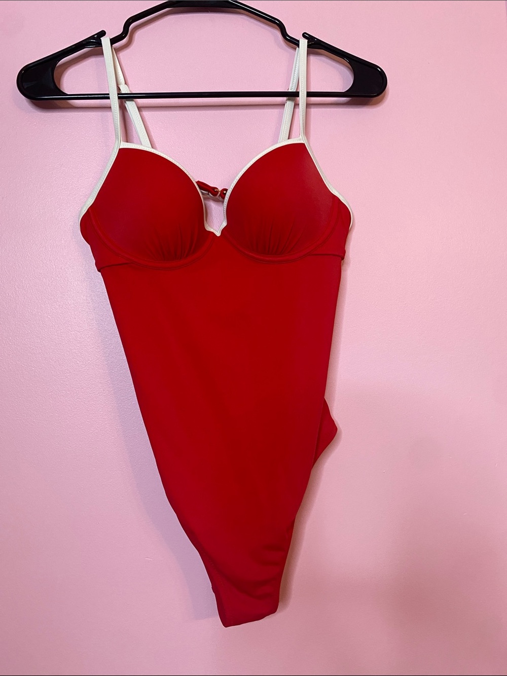Shade & Shore Red One-Piece Swimsuit with White Trim